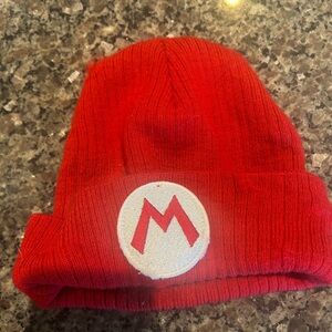 Red Knit Beanie with Mario Logo